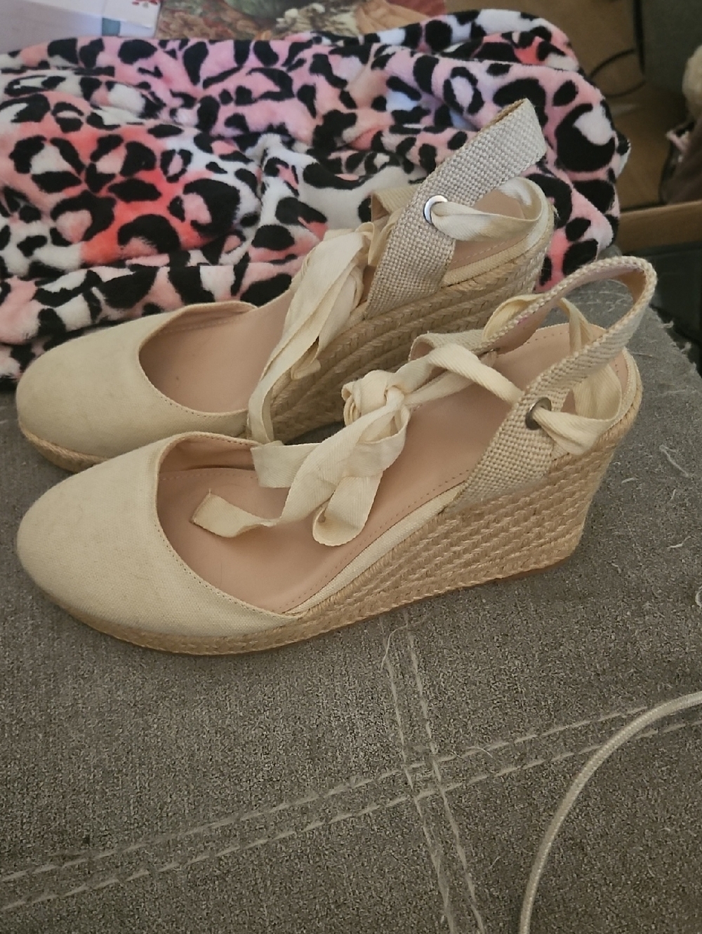 Brand New Cream Espadrille Wedge Tie-Ankle Sandals - Women